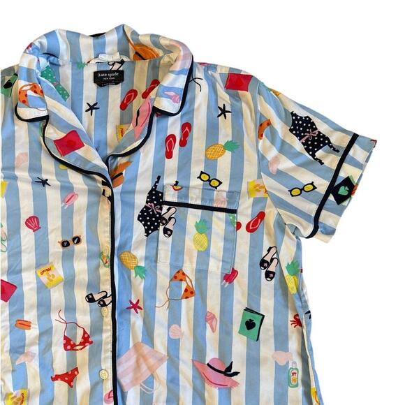 Kate Spade Blue White Stripe Beach Trip Pajama Set Short Sleeve Pant Size Large - Picture 4 of 6